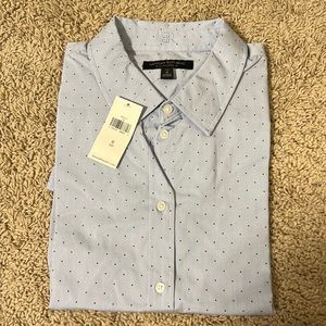 Brand New BR Riley Tailored Fit Long Sleeve Button Down, Blue with Polka Dots